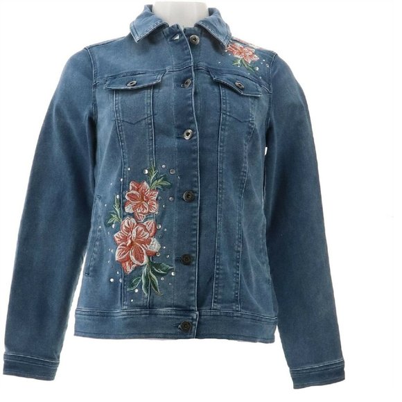 🎁 DG2 Diane Gilman Floral Embroidered Denim Jacket - Picture 2 of 9